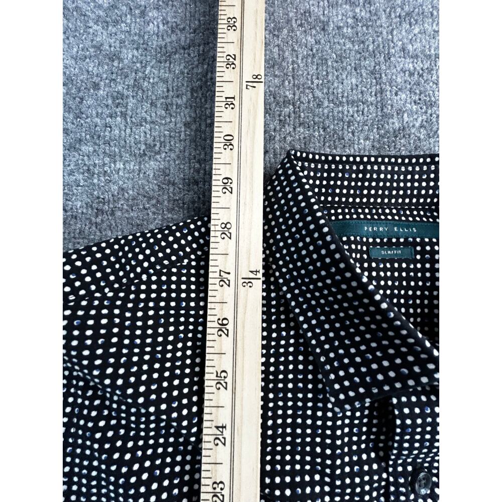 Perry Ellis Slim Fit Men's Medium Black White Dot Button Shirt S - Picture 8 of 9